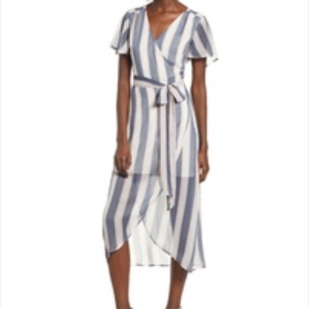 Leith Striped Blue/White/Pink Midi Dress
